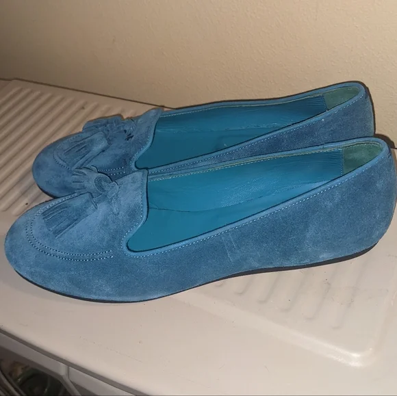 Charles Philip Milan Turquoise Blue Suede Tassel Loafers size 8.5​ - Picture 7 of 15